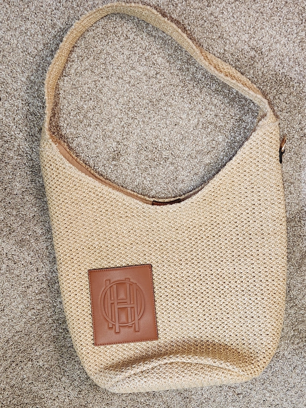 House Of Harlow 1960 Beige Woven Shoulder Bag with Brown Leather Patch